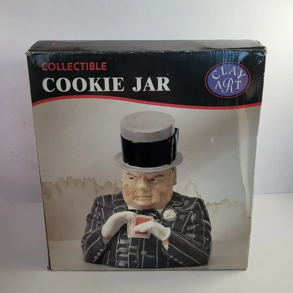 Vintage W.C. Fields Playing Cards collectible cookie jar by Clay Art